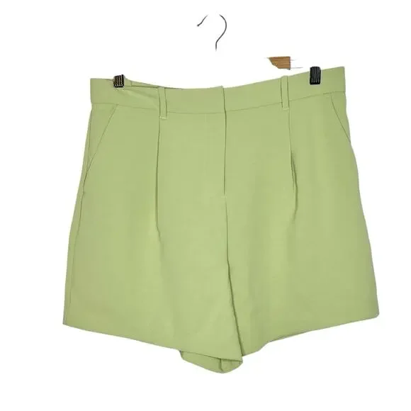Abercrombie & Fitch Pleated High Rise Shorts Green Womens M Minimalist Preppy - Picture 1 of 6